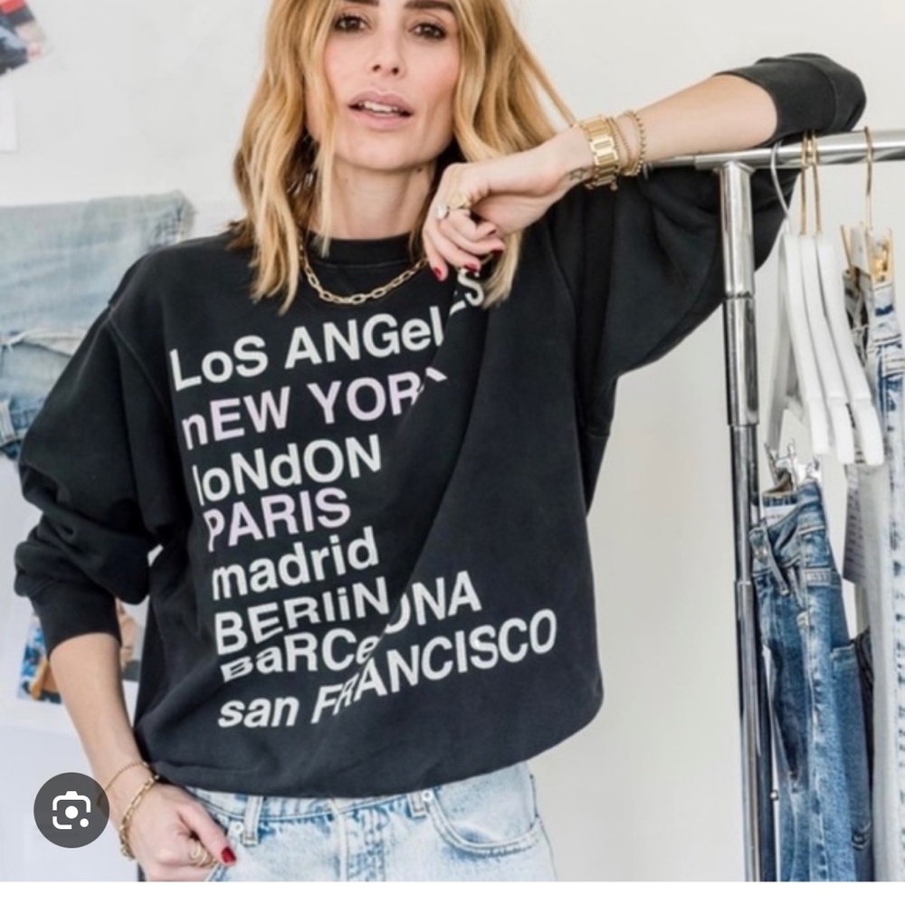 Anine Bing Black Sweatshirt with White City Print